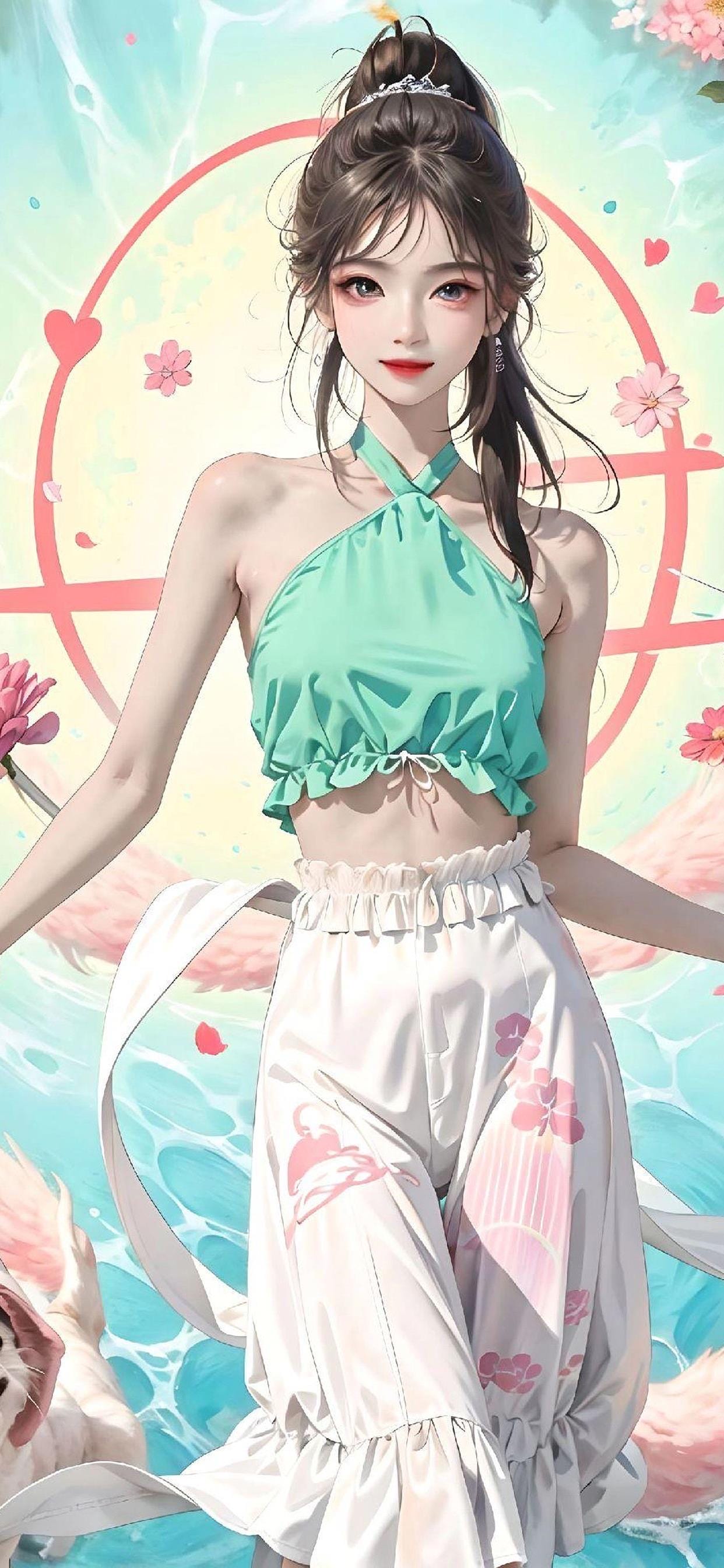 漫蛙绿色上衣人物与花卉背景,首页人物主视觉